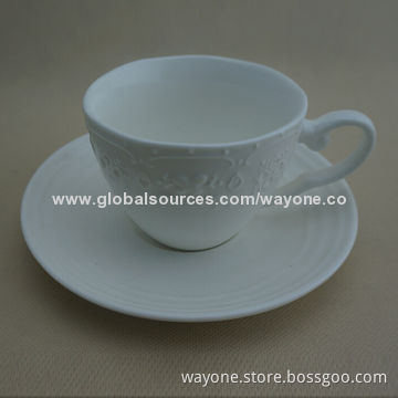 New-shaped new bone China 180cc coffee cup and saucer set, embossed designs, royal and elegantNew